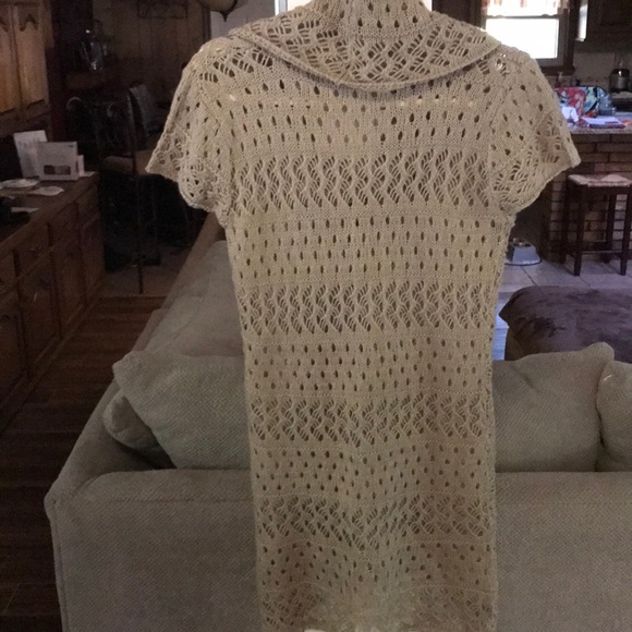 Tan Cowl Neck Open Knit Dress - Picture 5 of 6